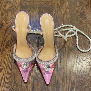 MACH & MACH Pink Pearl-Embellished Heels